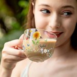 Personalised Crystal Birth Flower 16 oz Clear Glass Mug with Coaster and Name Birthday Mother's Day Gift for Mom Grandma