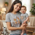 Body bébé ou T-shirt adulte 100 % coton personnalisé avec noms et motif d'animal - Cadeau de fête des Mères pour nouvelle maman et bébé nouveau-né