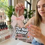 Personalised The Nail Atelier Transparent Gift Bag with Text and Pink Ribbon Bow Nail Studio Gift for Girl Woman