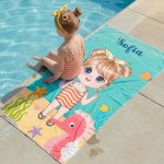 Personalized Cartoon Kid Character Marine Theme Oversized Quick Dry Beach Towel with Name Birthday Summer Vacation Accessories Gift for Boys Girls