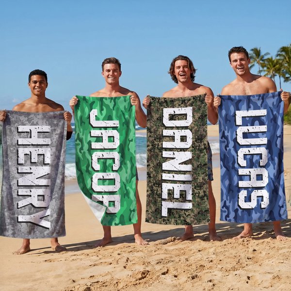 Personalised Camo Design Oversized Quick Dry Beach Towel with Name Birthday Beach Party Gift for Men