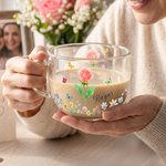 Personalised Crystal Birth Flower 16 oz Clear Glass Mug with Coaster and Name Birthday Mother's Day Gift for Mom Grandma
