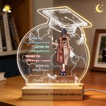 Personalised Graduation Cap Globe Cartoon Girl Back View LED Night Light with Name Year and Wooden Base Graduation Gift for Graduates