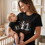 Body bébé ou T-shirt adulte 100 % coton personnalisé avec noms et motif d'animal - Cadeau de fête des Mères pour nouvelle maman et bébé nouveau-né