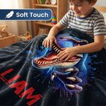 Personalised Dinosaur Throw Blanket with Name | Soft Cozy Fleece for Kids, Boys & Girls | Unique Birthday, Holiday & Dinosaur Lover Gift
