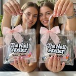 Personalised The Nail Atelier Transparent Gift Bag with Text and Pink Ribbon Bow Nail Studio Gift for Girl Woman