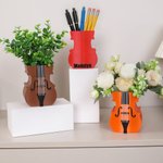 Personalized Multicolor Violin-Shaped Flower Pot Pencil Holder with Name Desk Decor Birthday Gift for Family Friend Music Lover