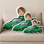 Personalized Cartoon Racing Car Funny Face Photo Human-Shaped Throw Pillow Home Decor Birthday Car Race Gift for Racing Lovers Kids