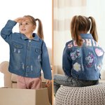 Personalisierte 1-7 niedlichen Element Hand Patch Kind lange Jeansjacke mit Namen täglichen Leben Outfit Geburtstag Baby Dusche Geschenk für Mädchen Jungen