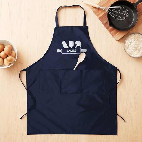 Personalized Multicolour Baking Kitchenware Pattern Waterproof Chef Apron with Pockets and Name Father's Day Birthday Gift for Cooking Baking Lovers