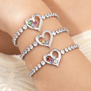 Personalized Love Knot Zircon 2-4 Birthstones Adjustable Bracelet with Name Anniversary Birthday Mother's Day Gift for Mom Grandma