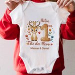 Body bébé ou T-shirt adulte 100 % coton personnalisé avec noms et motif d'animal - Cadeau de fête des Mères pour nouvelle maman et bébé nouveau-né