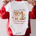 Set personalizzato con maglietta per adulti e body per neonati, 100% cotone, con nomi, cuori e animali - Regalo per festa della mamma per famiglia