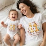 Body bébé ou T-shirt adulte 100 % coton personnalisé avec noms et motif d'animal - Cadeau de fête des Mères pour nouvelle maman et bébé nouveau-né