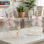 Personalised The Nail Atelier Transparent Gift Bag with Text and Pink Ribbon Bow Nail Studio Gift for Girl Woman