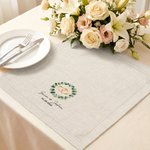 Personalised Watercolor Rings Eucalyptus Leaf Wreath Napkin with Name and Date Table Decor Wedding Anniversary Gift for Bride Newlywed