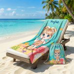 Personalized Cartoon Kid Character Marine Theme Oversized Quick Dry Beach Towel with Name Birthday Summer Vacation Accessories Gift for Boys Girls
