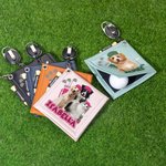 Personalized Cute Pet Photo PU Leather Absorbent Golf Ball Towel with Name and Retractable Clip Golf Accessories Birthday Gift for Golf Lovers