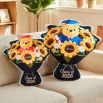 Personalised Graduation Plush Bear Flower Soft Cushion with Name Graduation Gift for Class of 2026