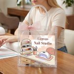 Personalised The Nail Atelier Transparent Gift Bag with Text and Pink Ribbon Bow Nail Studio Gift for Girl Woman