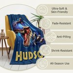 Personalised Dinosaur Throw Blanket with Name | Soft Cozy Fleece for Kids, Boys & Girls | Unique Birthday, Holiday & Dinosaur Lover Gift