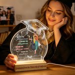 Personalised Graduation Cap Globe Cartoon Girl Back View LED Night Light with Name Year and Wooden Base Graduation Gift for Graduates