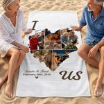 Personalized 6 Photos Heart Collage Quick Dry Soft Oversized Beach Towel with Names and Date Beach Party Birthday Gift for Couple Family