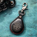 Personalisierte Funkschlüssel-Hülle aus Echtleder | Logo- und Textgravur | Schlüsselanhänger | Geburtstag Vatertag Geschenk für Motorradfahrer Biker