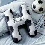 Personalised Soccer Design Initial Soft Cushion with Name Living Room Decor Game Day Birthday World Cup Gift for Soccer Player Lover