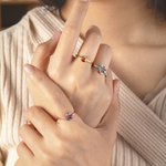 Personalized 1-6 Birthstones Sterling Silver Ring with Name Dainty Jewellery Anniversary Birthday Mother's Day Gift for Woman Mother