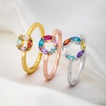 Personalized 1-6 Birthstones Sterling Silver Ring with Name Dainty Jewellery Anniversary Birthday Mother's Day Gift for Woman Mother