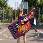 Personalized Cartoon Character Quick-Dry Beach Towel with Name Number and Drawstring Bag Beach Party Birthday Gift for Basketball Lover Friend