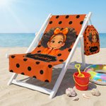 Personlig Polka Dots Cute Cartoon Little Girl 2 i 1 sammenleggbart hurtigtørkende badehåndkle og veske med navn reise bursdagsgave til svarte jenter