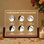 Gepersonaliseerd Acryl LED Maanfase Nachtlampje met Houten Voetstuk met Naam en Datum Bureaudecoratie Verjaardagscadeau voor Familie en Vrienden
