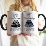 Personalised Baby Is Brewing Ultrasound Photo Ceramic Mug with Name Pregnancy Announcement Gender Reveal Party Gift for Expecting Parents
