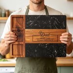 Gepersonaliseerde gegraveerde tekst Chef-kok vader Acacia marmeren snijplank onderzetterset met kom en lepel Vaderdag Housewarming Gift voor vader familie