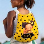 Personlig Polka Dots Cute Cartoon Little Girl 2 i 1 sammenleggbart hurtigtørkende badehåndkle og veske med navn reise bursdagsgave til svarte jenter