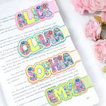 Personalised Bright Floral Doodle Name Magnetic Bookmark Clips with Card Birthday Back to School Gift for Book Lovers Readers