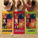 Personalized Cartoon Character Quick-Dry Beach Towel with Name Number and Drawstring Bag Beach Party Birthday Gift for Basketball Lover Friend