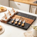 Gepersonaliseerde gegraveerde tekst Chef-kok vader Acacia marmeren snijplank onderzetterset met kom en lepel Vaderdag Housewarming Gift voor vader familie