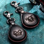 Personalisierte Funkschlüssel-Hülle aus Echtleder | Logo- und Textgravur | Schlüsselanhänger | Geburtstag Vatertag Geschenk für Motorradfahrer Biker