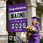 Drapeau de jardin personnalisé avec nom et nom de l'école Décoration de porche de cour Cérémonie de remise des diplômes Cadeau pour les diplômés