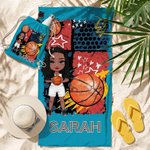 Personalized Cartoon Character Quick-Dry Beach Towel with Name Number and Drawstring Bag Beach Party Birthday Gift for Basketball Lover Friend