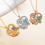 Collier papillon personnalisé avec nom et pierre de naissance - Cadeau de la fête des Mères pour maman et grand-mère