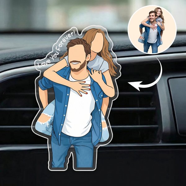 Personalized Funny Comic Style Photo Car Charm with Text Car Air Vent Clip Use Birthday Anniversary Gift for Friend Couple Family