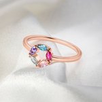 Personalized 1-6 Birthstones Sterling Silver Ring with Name Dainty Jewellery Anniversary Birthday Mother's Day Gift for Woman Mother