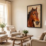 Peinture à l'Huile Personnalisée Texture Style Portrait de Cheval Impression sur Toile Encadrée avec Nom Décoration de Maison Envoi depuis les USA Cadeau de pendaison de crémaillère pour les propriéta