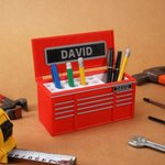 Personalized 3D Printing Red Tool Chest Pen Holder with Name Workshop Office Accessory Garage Decor Birthday Gift for Tool Lovers Mechanics
