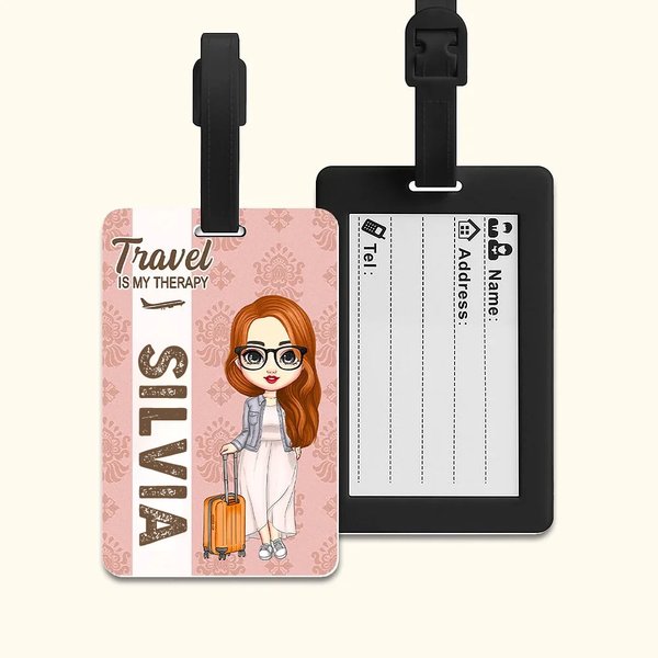 Etiqueta de equipaje personalizada con personaje de dibujos animados y nombre accesorio de viaje regalo de cumpleaños para amantes de los viajes
