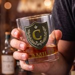 Personlig Luxury Crown Classic Badge Initial Rock Whisky Glass med navn Bursdag farsdagsgave til mann pappa ektemann Groomsman